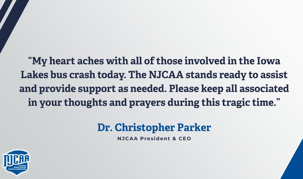 We are keeping the <a href="/IowaLakes/">Iowa Lakes</a> community in our thoughts following today’s tragic bus crash. 

The #NJCAA stands ready to support all those impacted.