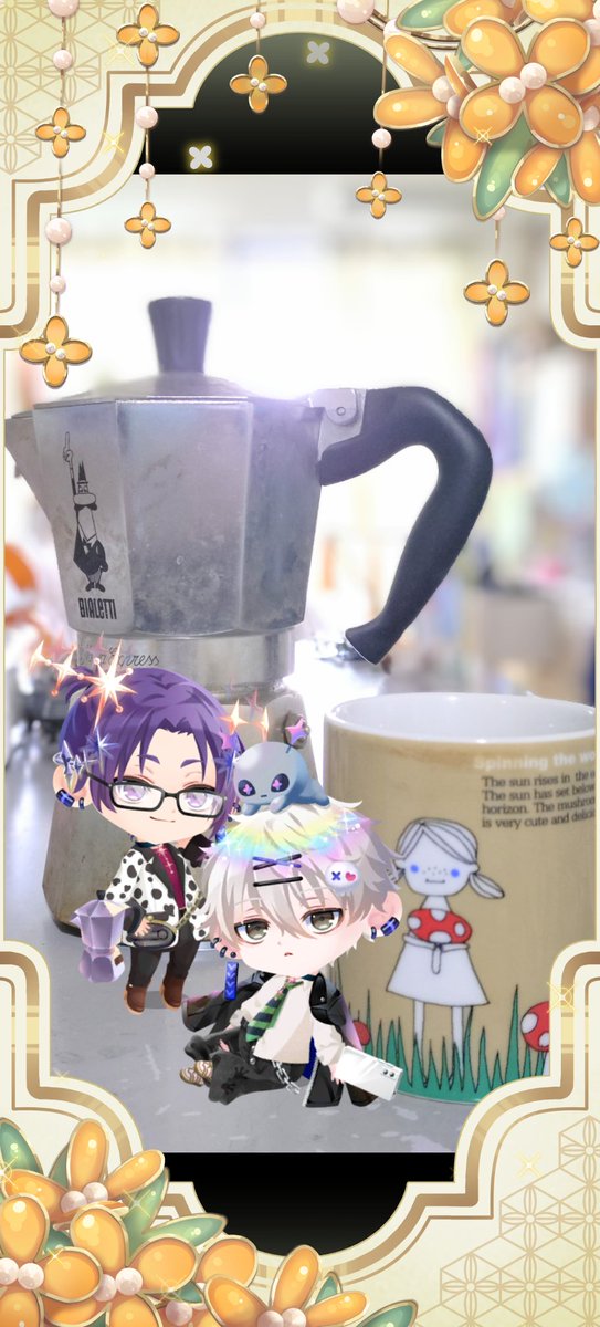 うちのコーヒーメーカーとpktwの「コーヒーをどうぞ」のアイテムがお揃いで、ずっと欲しいな〜と思っていたところ、フレンドさんがギフトでくださりました。感謝……！
ようやく写真を撮ることが叶いました✨
部屋が汚すぎたり、机のうえにゾイドとかいたりするのはさておき、嬉しい。