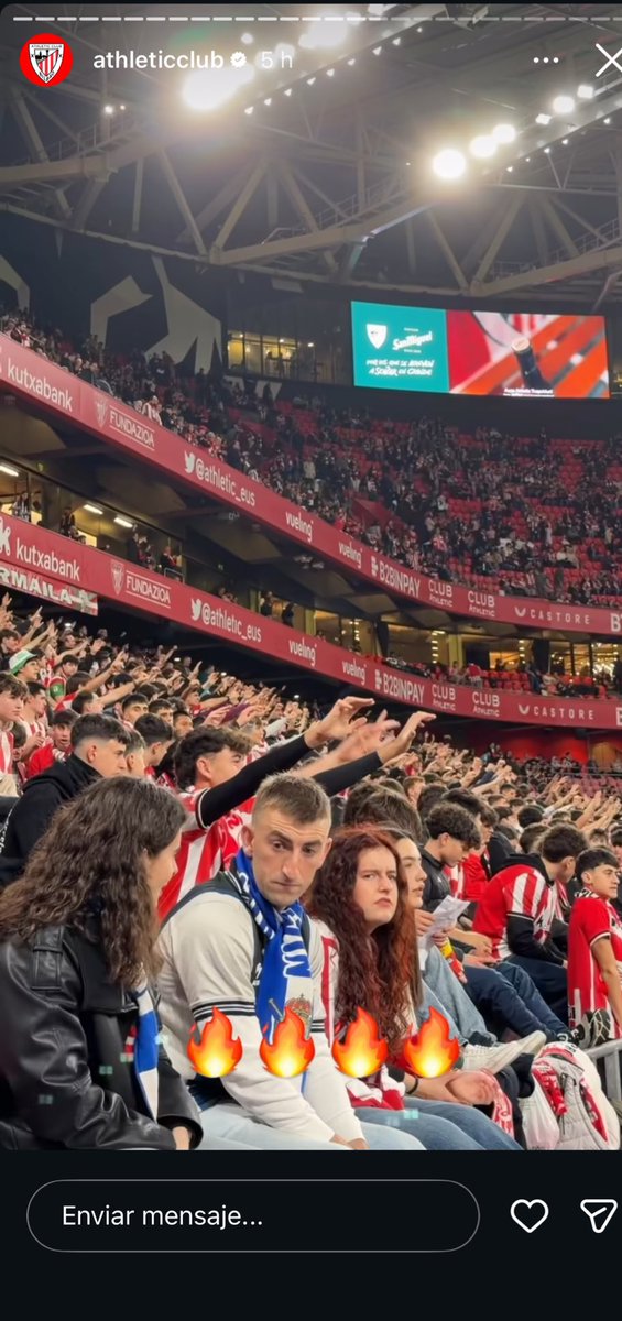 Y por cierto, San Mamés en unas semis de copas no puede ser esto, sea quien sea el rival, no puede haber en la grada de ANIMACIÓN gente de la real, dichos socios que sean sancionados o lo que quiera el club, pero esto es alucinante.

<a href="/AthleticClub/">Athletic Club</a> .