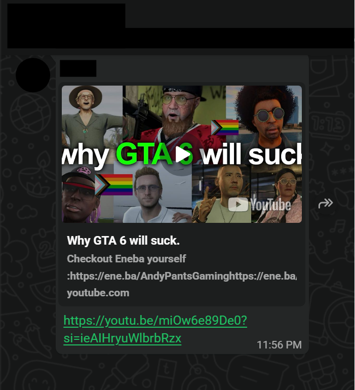 TheHiddenOneAC's tweet photo. Family member who doesn't play video games just sent a link to an AndyPantsGaming video in the family groupchat.

We're cooked. https://t.co/CYRtJF79Nh
