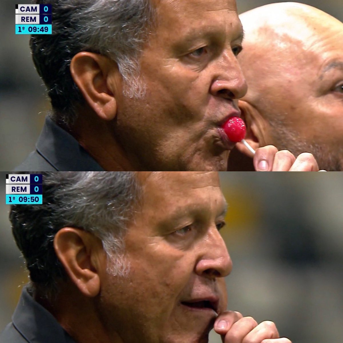 oocbrsao's tweet image. treinador do remo chupando pirulito