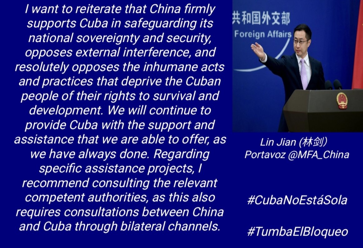 #China reaffirmed its unwavering support for #Cuba amid current challenges.

This backing reflects our strong historic ties and proves that #CubaNoEstáSola. 🇨🇺🤝🇨🇳

#TumbaElBloqueo