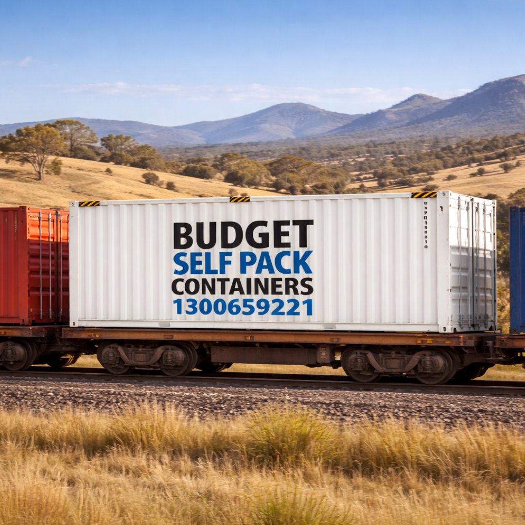 BSPCAU's tweet photo. Why are self-pack shipping containers the most budget-friendly way to move your home interstate?
Because we can utilise Australia's rail network. Per km, rail is a much cheaper way to move freight, compared to road transport - as much as 50% cheaper than full service removalists. https://t.co/uFDJ6Ej1MC