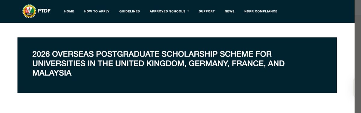 AFRICANSINENVSC's tweet image. 🚨 2026 Overseas Postgraduate Scholarship (Fully Funded

Petroleum Technology Development Fund (PTDF) invites applications for MSc &amp;amp; PhD study in the UK, Germany, France &amp;amp; Malaysia.

Deadline: 27 Feb 2026
Apply: scholarship.ptdf.gov.ng
#PTDF #Scholarship #MSc #PhD