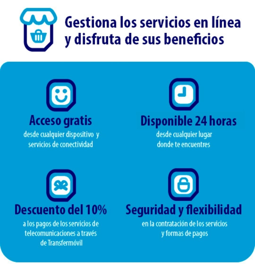 ✅📲 #ServiciosEnLínea = beneficios sin límites 😉  
Donde quiera que estés, gestiona tus servicios de telecomunicaciones ☎️🌐📶📲
👉✍️ Regístrate YA 🚀  
💙 #EtecsaTeAcompaña