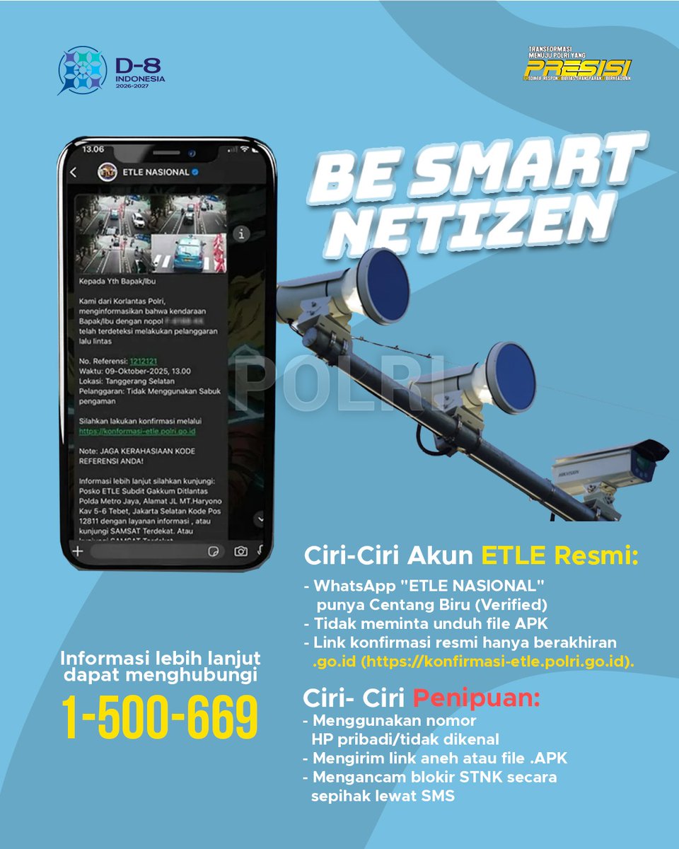 Penipuan scamming bermodus tilang elektronik kerap dijumpai masyarakat. Saring setiap informasi dengan teliti agar datamu terlindungi. Be smart netizen yaa Sobat Polri. Polri Mengimbau Waspadai Modus Terkini dan #AwasKejahatanDigital di sekitar kita