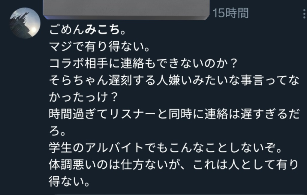 みこちのツイートを知らない人間だったかもしれないけどさすがにそれを