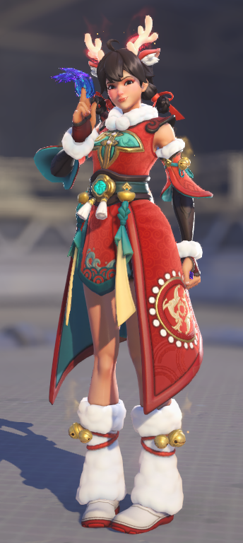 melontoast1's tweet photo. God of Prosperity kiriko skin from the lootbox~ Is this supposed to be a christmas &amp; horse skin?? so confusing https://t.co/FCKUsCPXhi