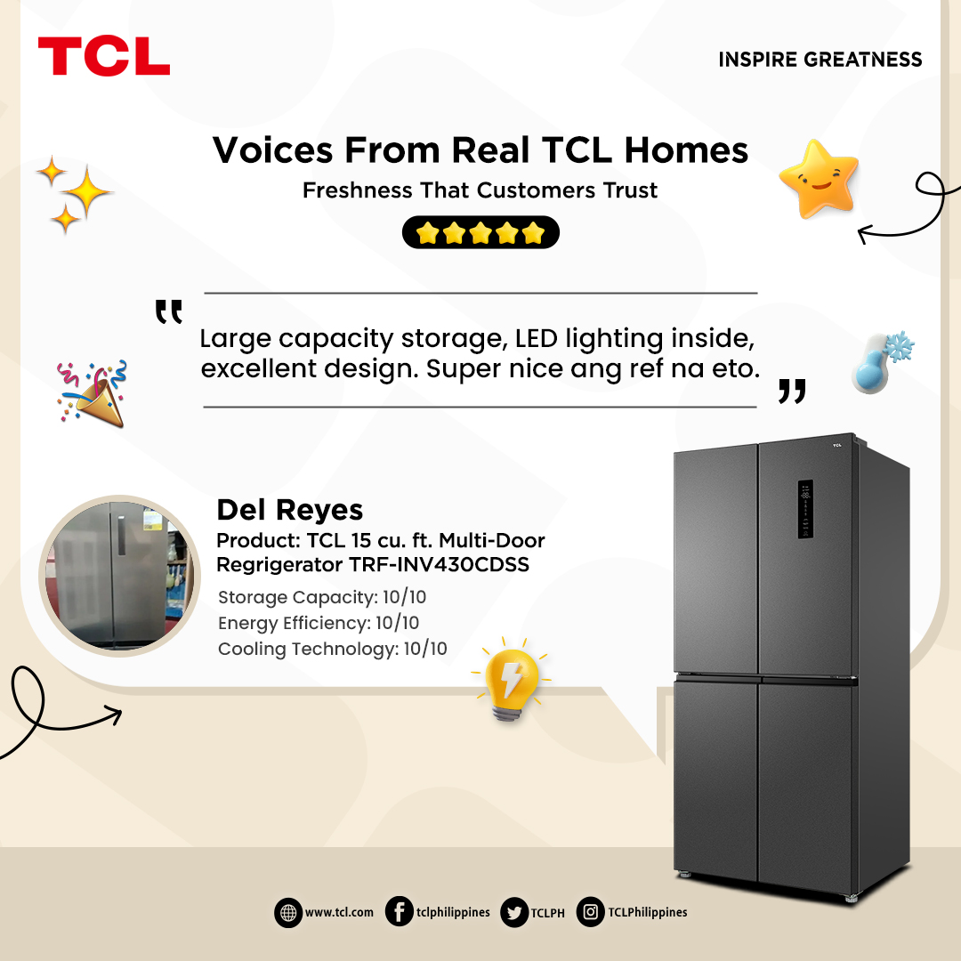 TCLPH's tweet photo. Big on capacity, big on satisfaction! Thank you for your honest review of your TCL refrigerator, your happiness is always our top priority
#TCLCustomerReview #TCLFreshPro #TCLInspireGreatness #TCLPhilippines https://t.co/2D6VNPPk5y