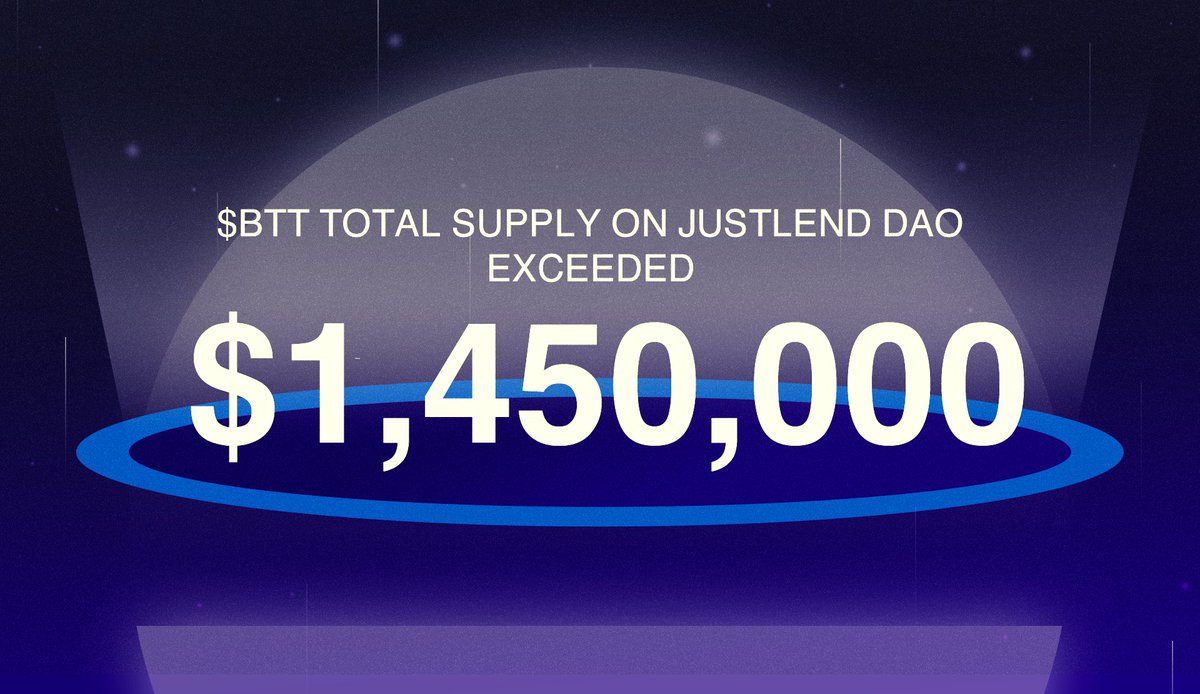 🔥 $BTT Total Supply exceeds $1.45M on #JustLendDAO.                                        

Visit JustLend DAO: app.justlend.org/marketDetailNe…