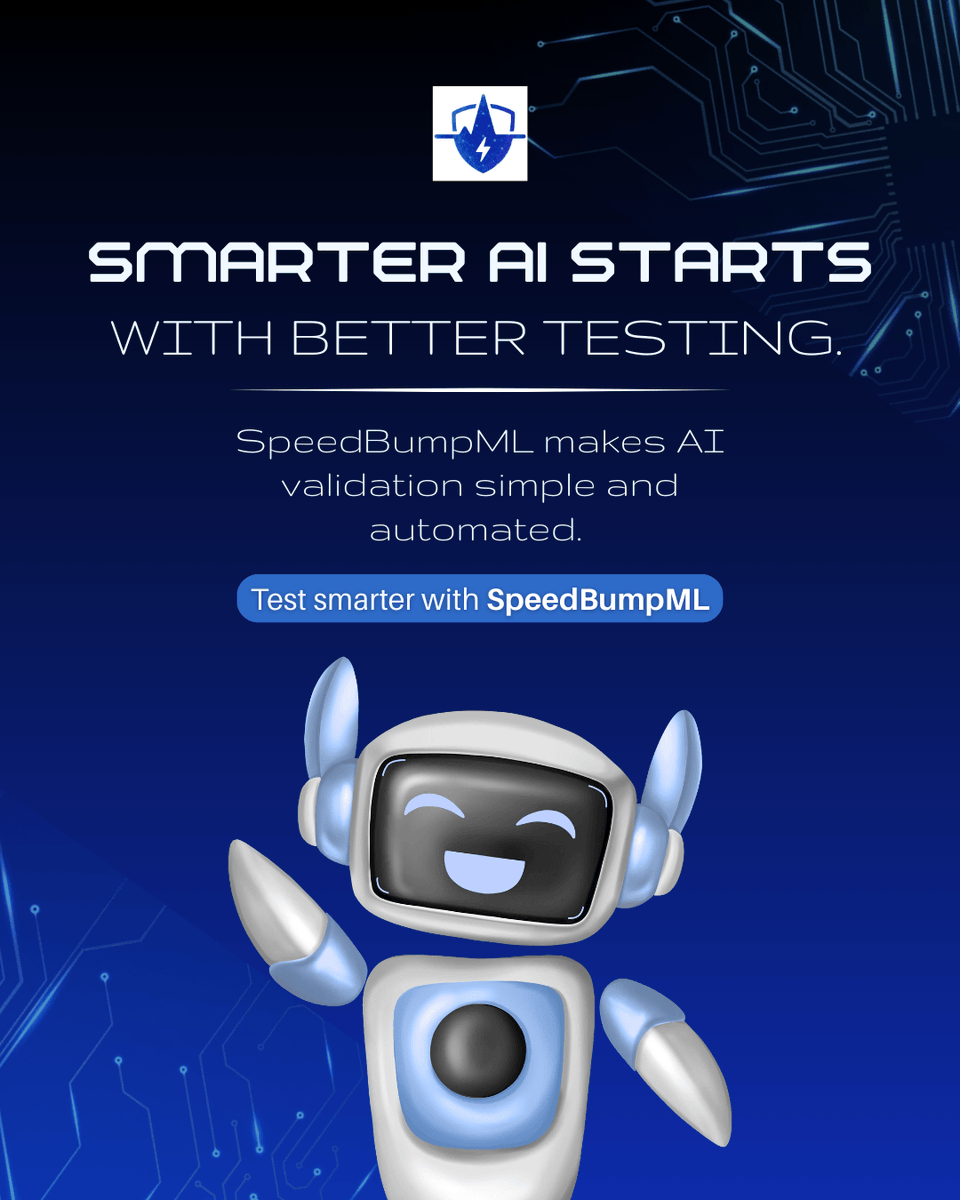 speedbumpml's tweet photo. Smarter AI starts with better testing. 

SpeedBumpML simplifies AI validation with automated tests for accuracy, performance, fairness &amp; compliance. Upload your model, test fast, validate smarter, deploy with confidence. ⚡🚀

#SpeedBumpML #AITesting #AIValidation #MLTesting https://t.co/93lWaEbvx3