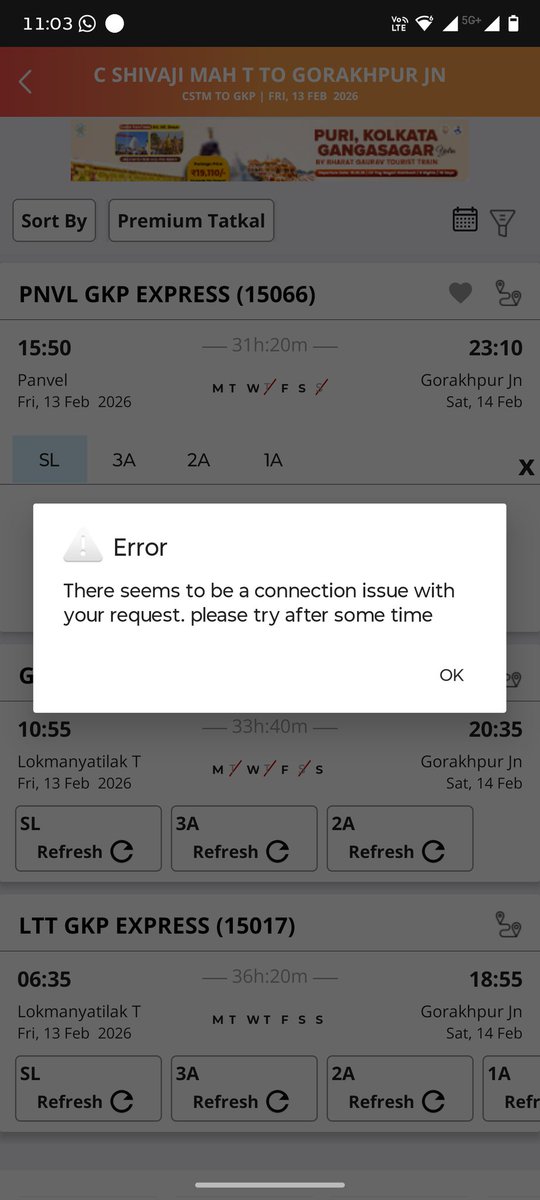 Prabhat_18's tweet photo. Where Is Issue When Book Tickets Has Been Come another msg on display that connection issue . @IRCTCofficial What is issue . @RailMinIndia How To Ticket Sold When Site Down . https://t.co/o5okRGO8t3