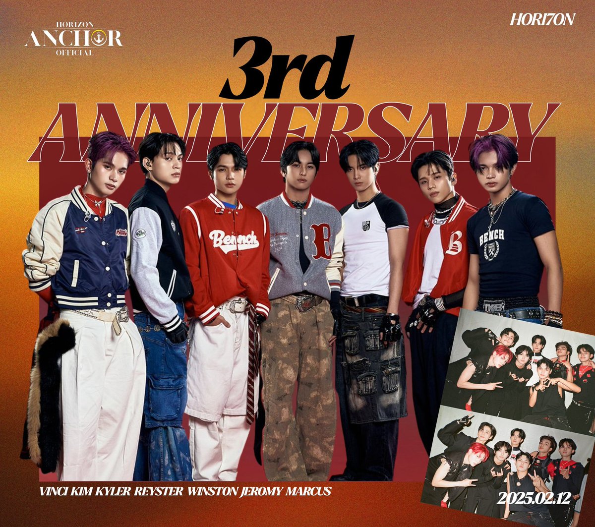 It’s hard to believe it’s already been 3 years since Vinci, Kim, Kyler, Reyster, Winston, Jeromy, and Marcus came together as HORI7ON through the show Dream Maker. Anchors are so proud of all of you! 

Always remember—We’re One for Seven.

#HORI7ON 
#호라이즌 
#WeAreOneFoSeven