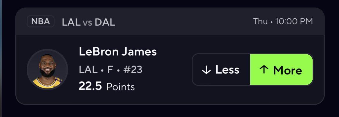 EARLY NBA 🏀💸
❤️ for full card later! 

Lebron James o22.5pts
#LakeShow 

Luka is OUT

When he is inactive and with Reaves in, Lebron has averaged a 28% usage rate in four games total, a big upgrade from his normal 24% when both Luka and AR are active 📈 

And whes Lebron sees