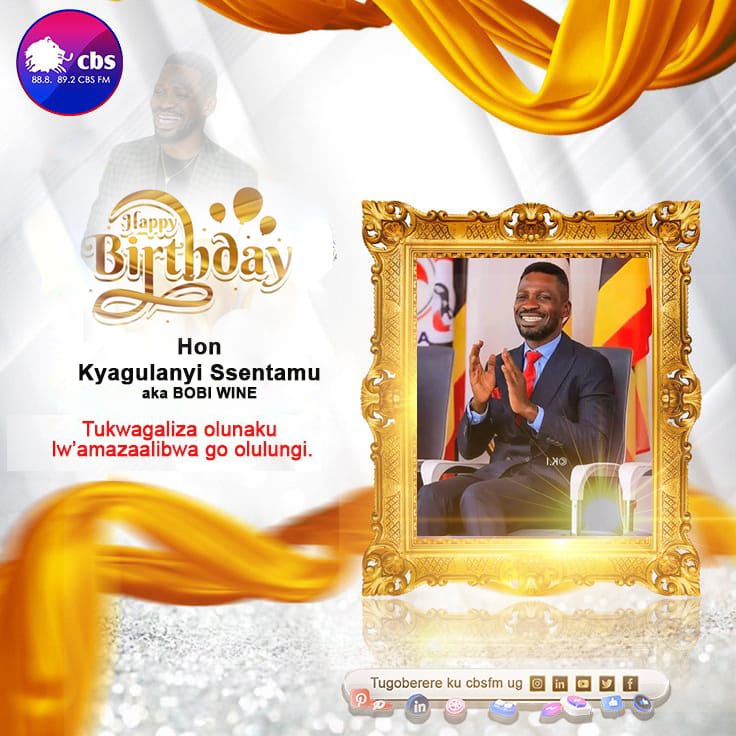 Leero lunaku lw'amazaalibwa ga President wa <a href="/NUP_Ug/">National Unity Platform</a>  Hon Robert Kyagulanyi Ssentamu <a href="/HEBobiwine/">BOBI WINE</a> , twegatteko tumuyozeeyoze.
#happybirthday
