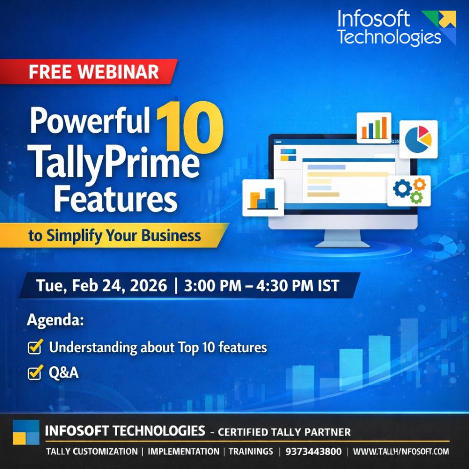 paragmutha's tweet photo. 🚀 FREE Webinar on TallyPrime!

Top 10 Powerful Features business ko fast, easy &amp; smart banaiye 💼✨
📅 24 Feb 2026 | ⏰ 3:00–4:30 PM IST
🎯 Practical Demo + Live Q&amp;A
👉 Register Now: https://t.co/rKSKqGcU9Y
#TallyPrime #FreeWebinar #TallyTraining #BusinessGrowth https://t.co/2iMztK3OQ3