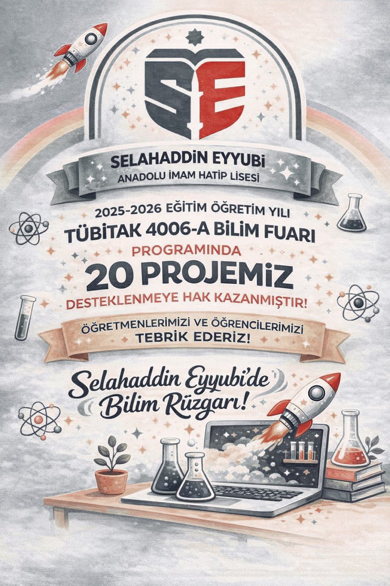 TÜBİTAK 4006-A Bilim Fuarı Destekleme Programı Kapsamında 20 PROJE ile yerimizi aldık.
 Proje yürütücümüz Mehmet Mustafa BEYDAĞI hocamıza ve öğrencileriyle geliştirdikleri kıymetli projeleriyle destek veren hocalarımıza teşekkür ederiz.

.
#tübitak4006 
#tübitak
#Selahaddineyyubi