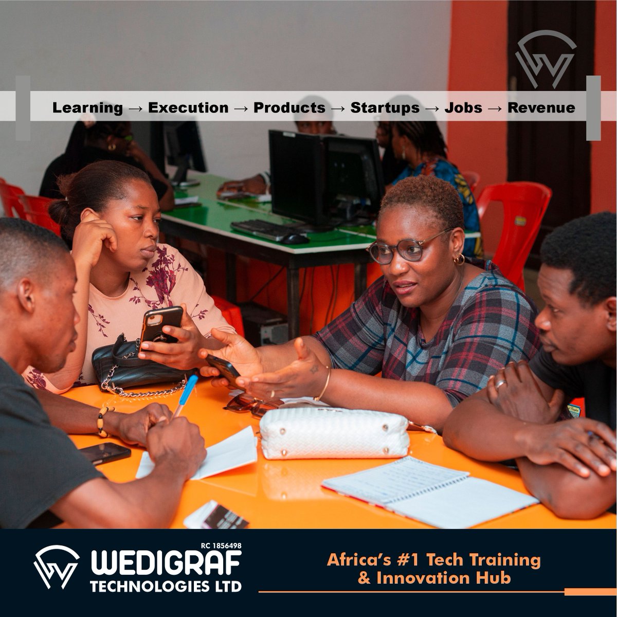In rooms like this:

• Code becomes products
 • Skills become confidence
 • Training becomes opportunity

We are building Africa’s Tech Workforce Engine — a structured system that moves talent from:
Learning → Execution → Products → Startups → Jobs → Revenue

#Wedigraf
