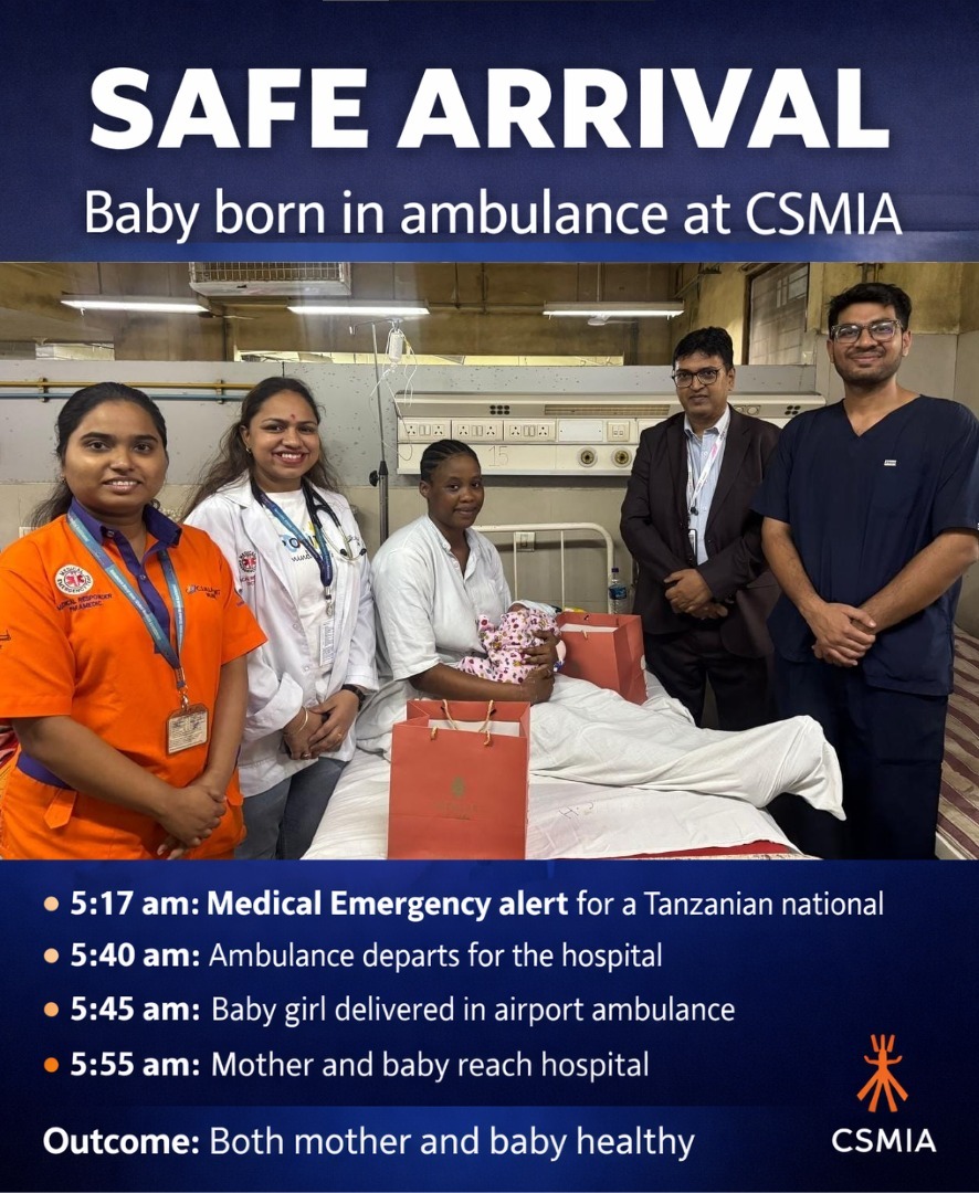 In a remarkable early-morning emergency response, Adani Airports staff ensured the safe delivery of a baby girl inside an airport ambulance at Mumbai’s international airport.

The transit passenger went into active labour, triggering an immediate medical response under Adani’s
