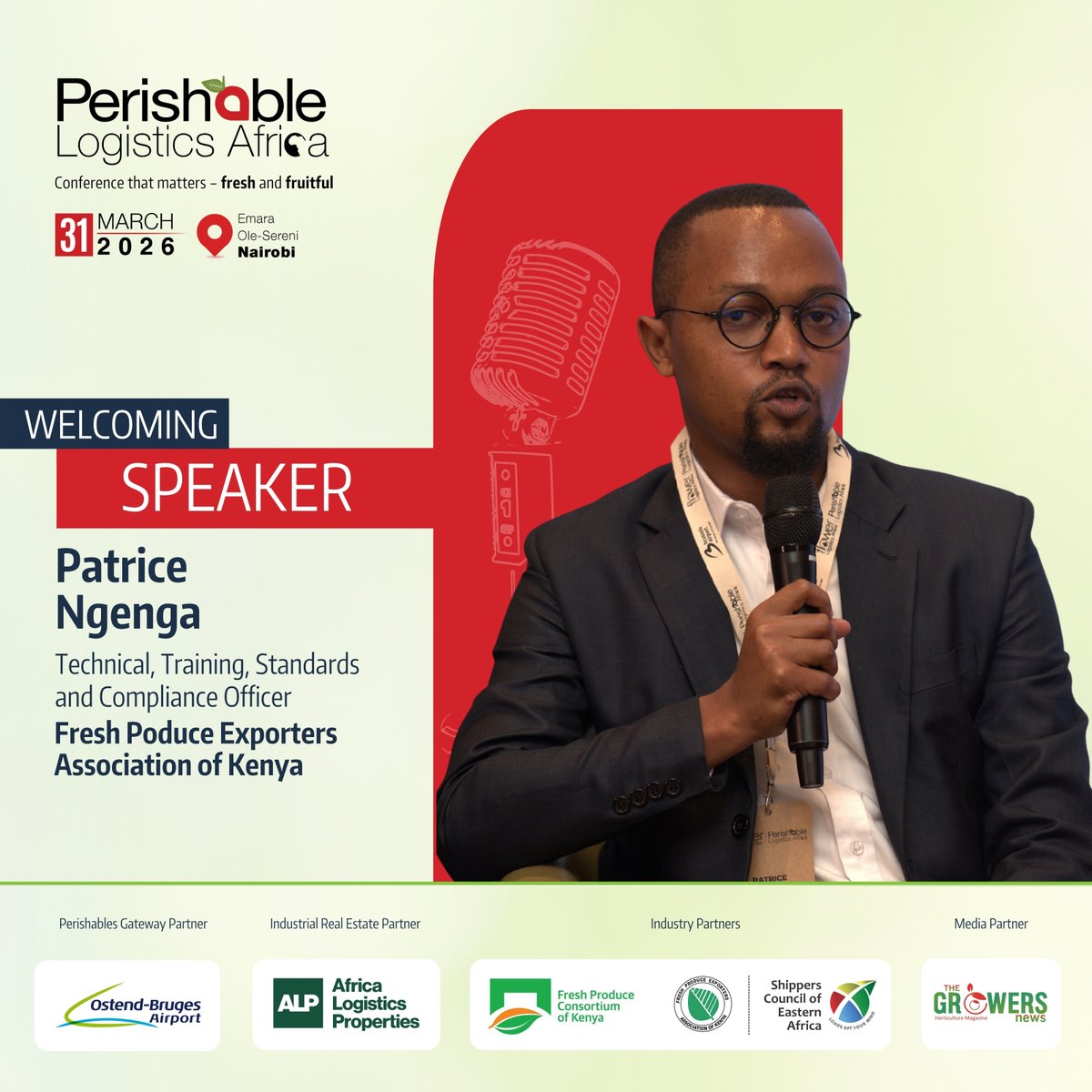 We’re delighted to welcome Patrice Ngenga, Technical, Training, Standards and Compliance Officer, <a href="/FPEAK_/">Fresh Produce Exporters Association of Kenya</a>, as a speaker at Perishable Logistics Africa (PLA) 2026, taking place on 31 March 2026 in Nairobi.

Event website:
PLA 2026: statmarcomgroup.com/pla/

#PLA2026 #AfricaTrade