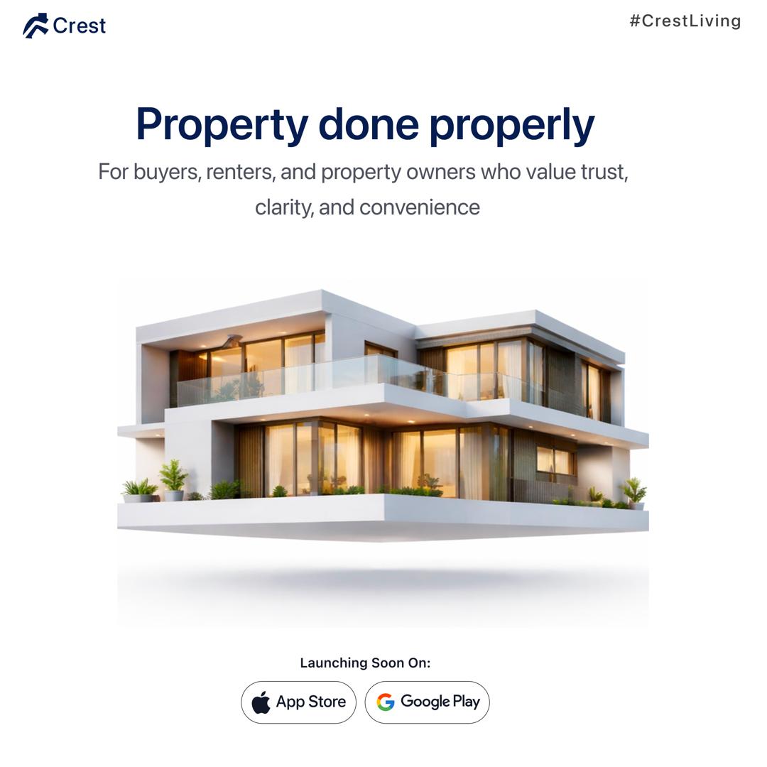 crestAppinfo's tweet image. Property done properly. 🏡
Verified listings.
Secure payments.
Transparent transactions.
No stress. No inflated commissions.
CREST is launching soon. 🚀

#CrestLiving #PropTech #RealEstateNigeria