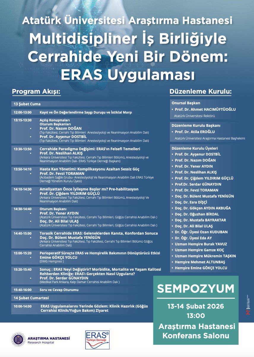 Multidisipliner İş Birliğiyle Cerrahide Yeni Bir Dönem: ERAS Uygulaması

Atatürk Üniversitesi Araştırma Hastanesi tarafından düzenlenen “Multidisipliner İş Birliğiyle Cerrahide Yeni Bir Dönem: ERAS Uygulaması” sempozyumu