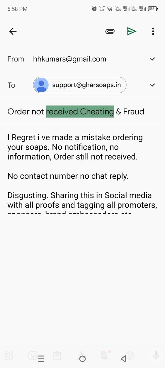 One_Fine_Tweet's tweet photo. @GharSoaps Literally disappointing with customer service. I donr know where my order is.I dont want my order even if receive. I have made a mistake. I have  made a mistake by trusting #Brahmanandam @ItsSumaKanakala and more celebrities promoting this brand. Lost value #Gharsoaps https://t.co/ozW9Pi5Yua