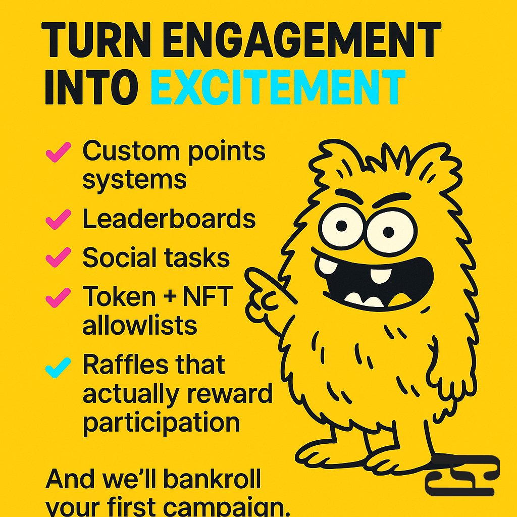 🔥 Ready to turn engagement into excitement?  

Naffles gives you:  
✅ Custom points systems  
✅ Leaderboards  
✅ Social tasks  
✅ Token + NFT allowlists  
✅ Raffles that actually reward participation  

And we’ll bankroll your first campaign.  

Don’t sleep →