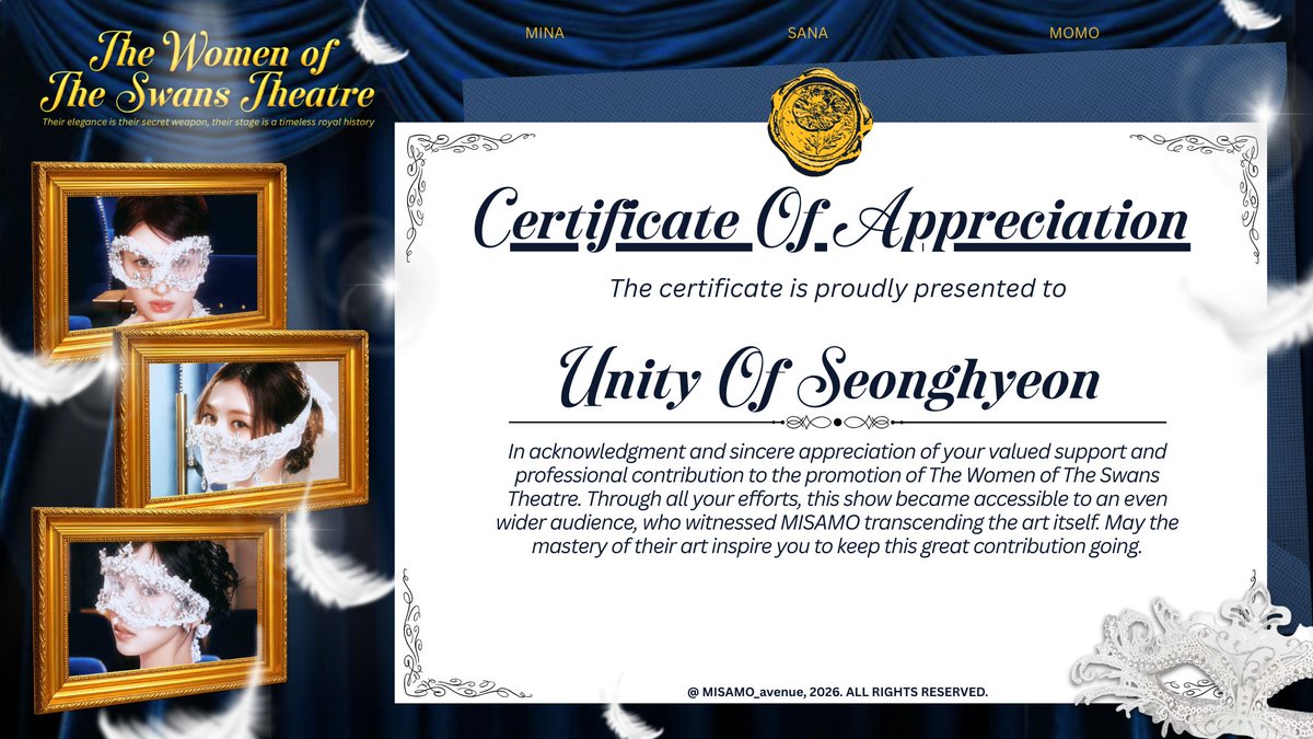 ⠀ 
🛹📰 … / We, <a href="/UnityofSeong/">𝖴𝖮𝖲 ͏͏</a>, sincerely thank <a href="/MISAMO_avenue/">⋆ミサモ ₊˚⊹♡</a> for extending the invitation to collaborate as a media partner for 𝗧𝗵𝗲 𝗪𝗼𝗺𝗲𝗻 𝗼𝗳 𝗧𝗵𝗲 𝗦𝘄𝗮𝗻𝘀 𝗧𝗵𝗲𝗮𝘁𝗿𝗲 celebration. May our paths cross again on future occasions! 
⠀