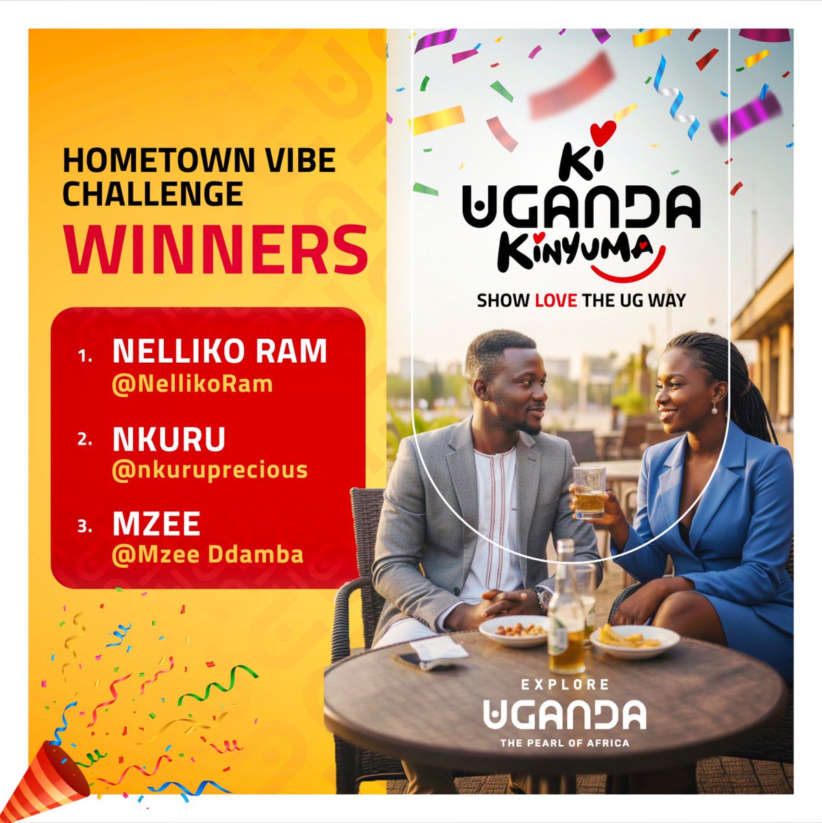ExploreUganda's tweet photo. Congratulations to the winners of the HomeTown Vibe Challenge.

Kindly send us a direct message with your details to redeem your Valentine’s treat.

#ShowLoveTheUgWay | #KiUgandaKinyuma https://t.co/Prdf6JdXpW