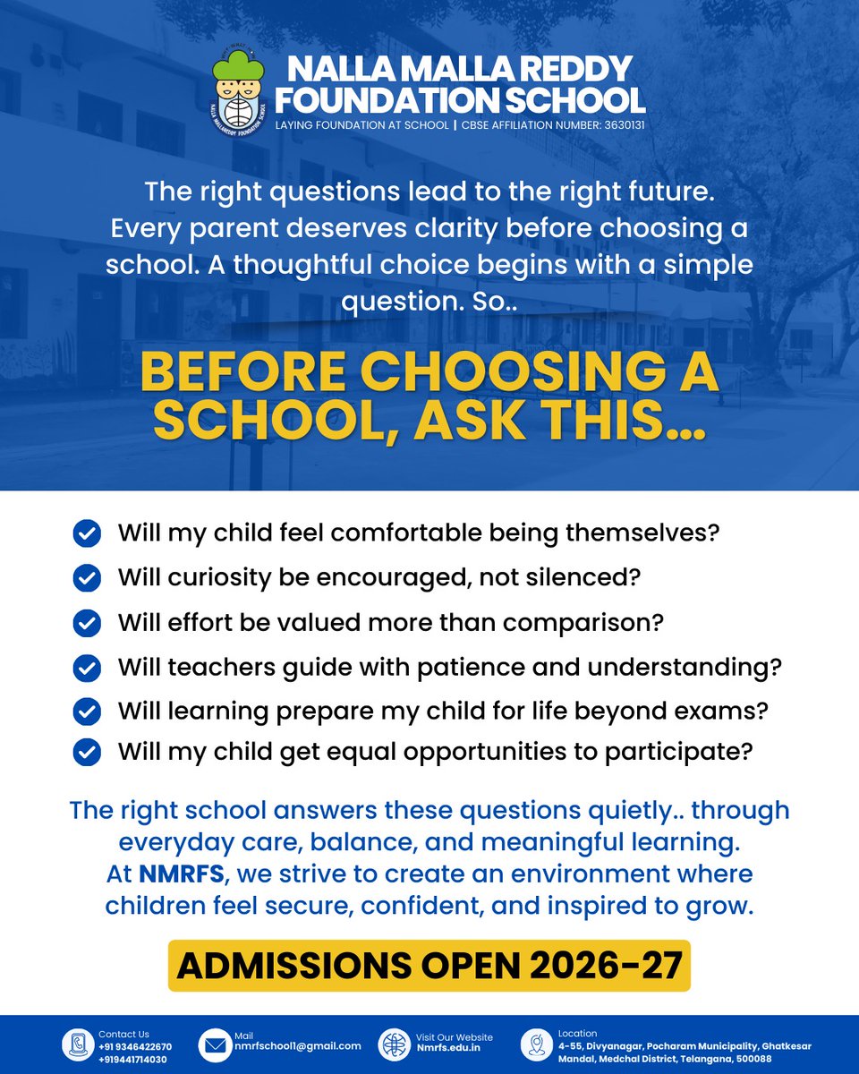 NMRFS_Official's tweet photo. At NMRFS, we believe every child deserves a space where curiosity is encouraged, confidence is nurtured, and learning goes beyond textbooks π±π
Because the right questions today create the right future tomorrow.
π Admissions Open 2026β27
#NMRFS https://t.co/FiMjWWnNMI