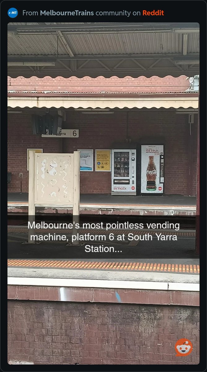 jacksonlone's tweet photo. lana del rey’s new album “did you know there’s a useless vending machine on platform 6 at south yarra station?” https://t.co/vFB23ViZA1