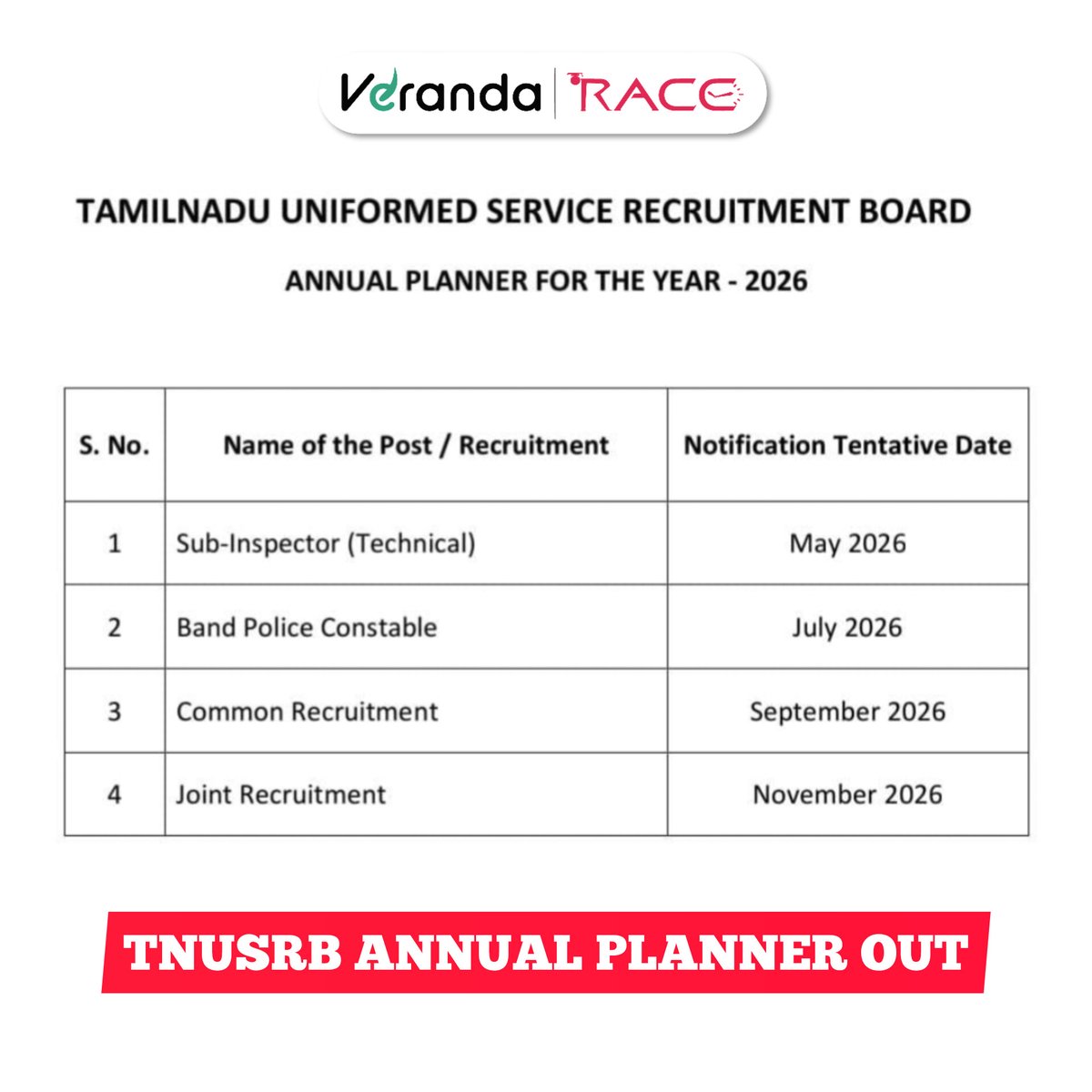 TNUSRB ANNUAL PLANNER OUT 🚨 

#verandarace
