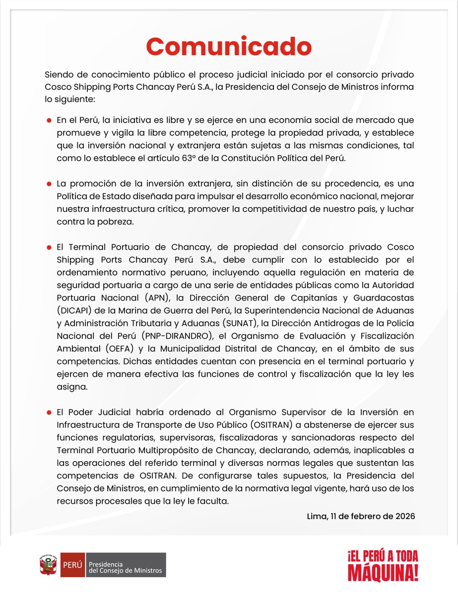 🚨URGENTE: SEÑORES DE LA PCM VAYANSE AL CARAJO, ESTE COMUNICADO ES UN PAPEL MOJADO, ES UN PAPEL HIGIENICO Q LOS CHINOS AGARRARAN Y SE LIMPIARAN EL POTO. AGARRAN AL TORO POR LAS ASTAS BASTA YA,PORQUE DE LO CONTRARIO CON ESTE PODER JUDICIAL Q TENEMOS, EL FALLO A FAVOR DEL ESTADO