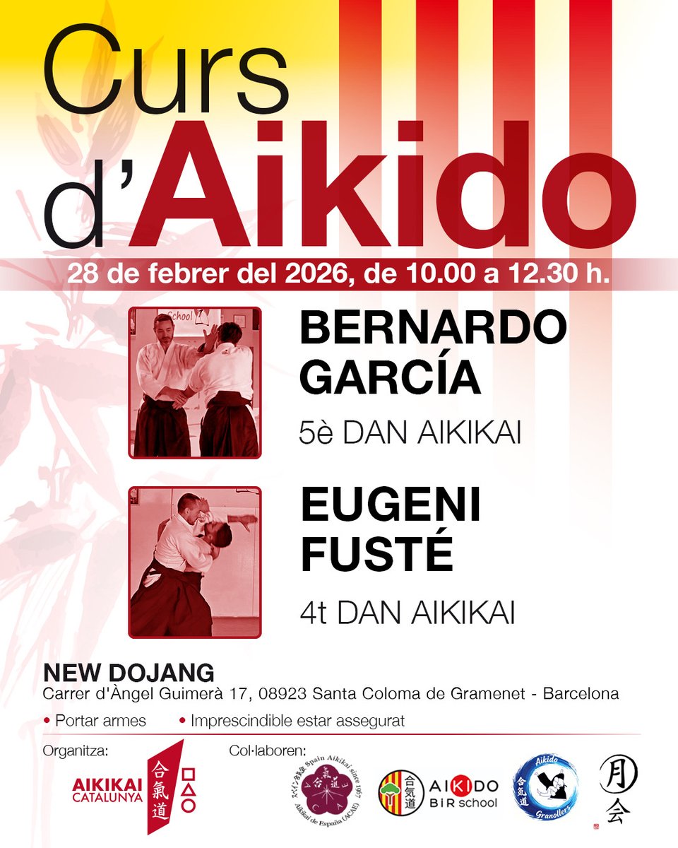 AmetsuchiD's tweet photo. Curso de Aikido en Santa Coloma de Gramenet, por Bernardo García y Eugeni Fusté, 28 de febrero de 2026
#aikido #合氣道 #aikikai #ACAE #aikidoaikikai #seminar #tatami #spainaikikaisince1967 #スペイン合気会 #合気会 #BernardoGarcia #EugeniFuste https://t.co/nTPHZjhaW7
