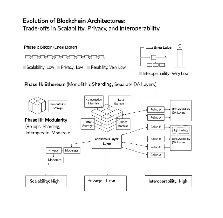 CubaneSpace's tweet photo. Blockchains evolved in phases.

Phase I — Linear Ledger:
Low scalability. Low privacy. Minimal interoperability.

Phase II — Monolithic Execution:
More throughput. More complexity. Privacy is still limited.

Phase III — Modularity:
High scalability. High interoperability.
But privacy? Still an afterthought.

This is where Cubane takes a different direction.

15 Feb. IYKYK