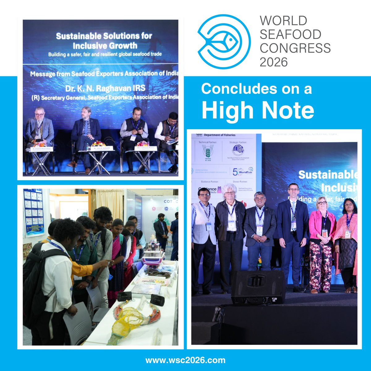WSF_Congress's tweet photo. 𝐓𝐡𝐚𝐧𝐤 𝐘𝐨𝐮 𝐀𝐥𝐥! 
The World Seafood Congress 2026 India Edition concluded on a high note, uniting the global seafood community for three impactful days of dialogue, collaboration, and forward-looking discussions on the future of a sustainable industry. https://t.co/egXwiyAnXl