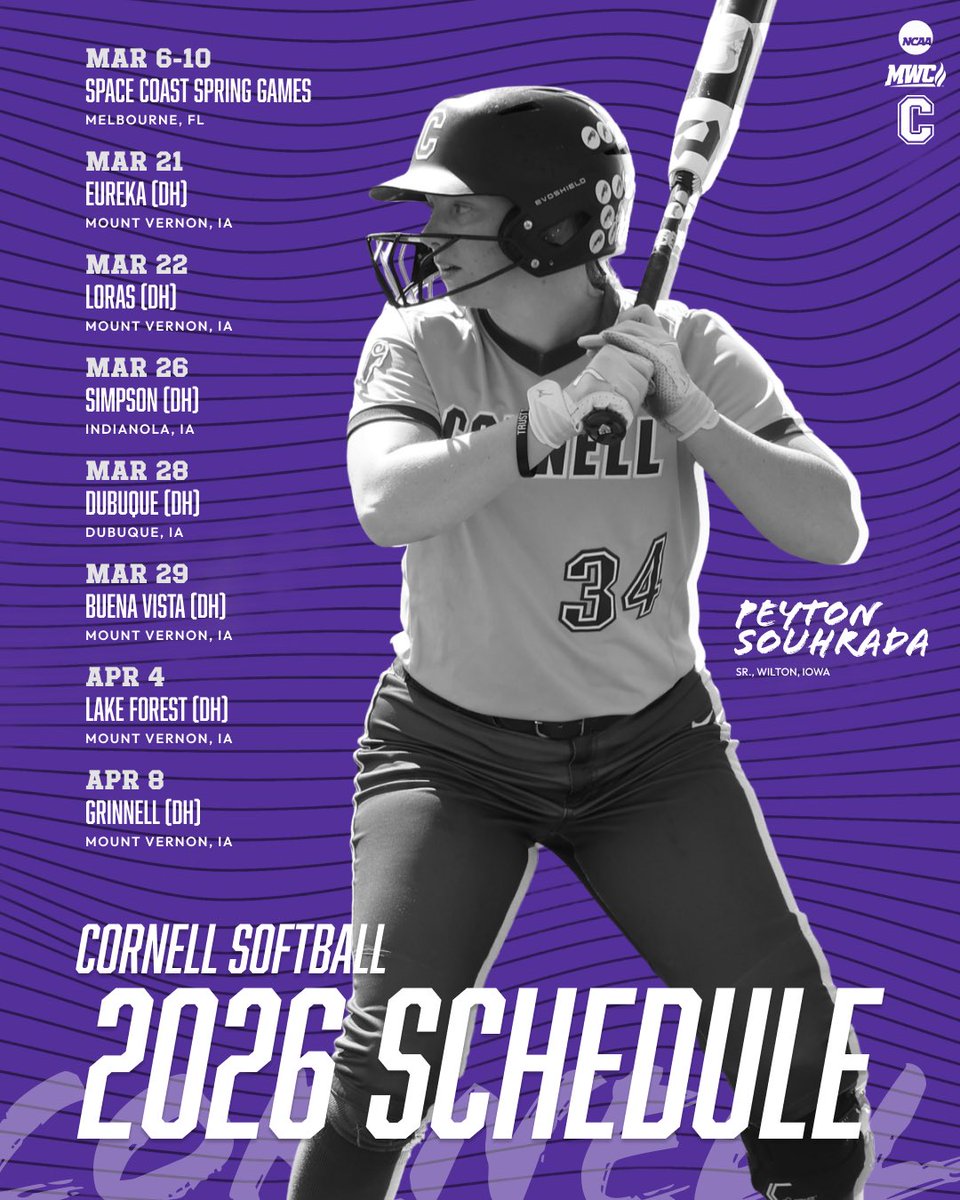 CornellRamsSB's tweet photo. 2026 Schedule! 🥎💜 https://t.co/1jihOX0nQD
