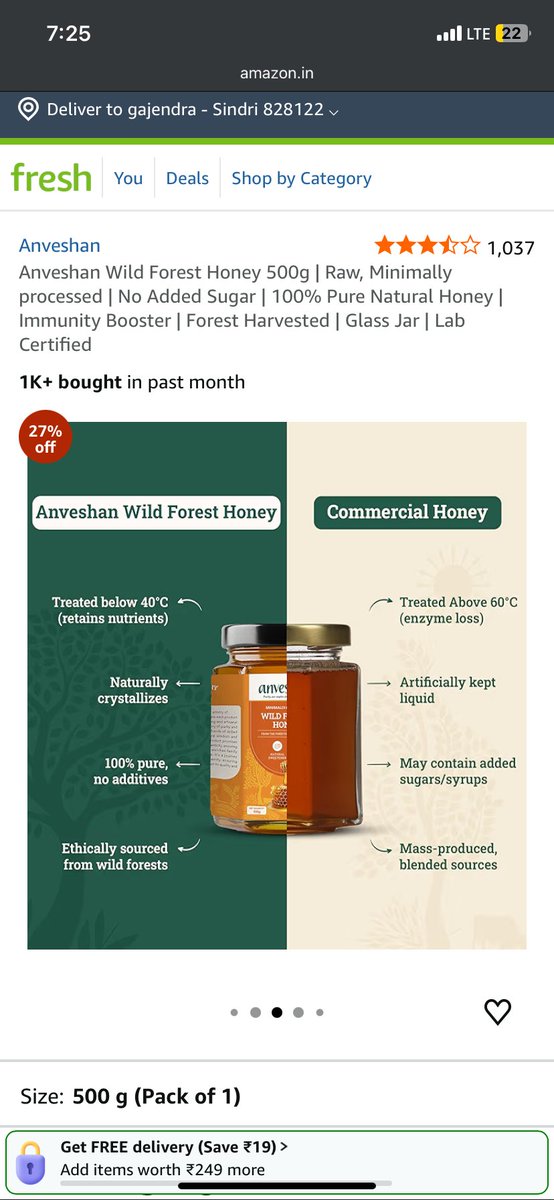 Gajju__'s tweet photo. @AmazonHelp @Anveshan_farms @amazonIN @amazon @fssaiindia It’s not about only apologise, it mean @Anveshan_farms  shows that its 100% raw honey from forest then it happened, this shows that they are preparing this honey from chemicals. If we got un pour or expired then no problem but it’s prepared by chemicals that is very disingenuous https://t.co/thfpMe3cWx