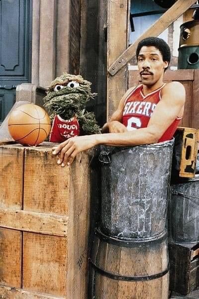 Julius Erving and Oscar the Grouch