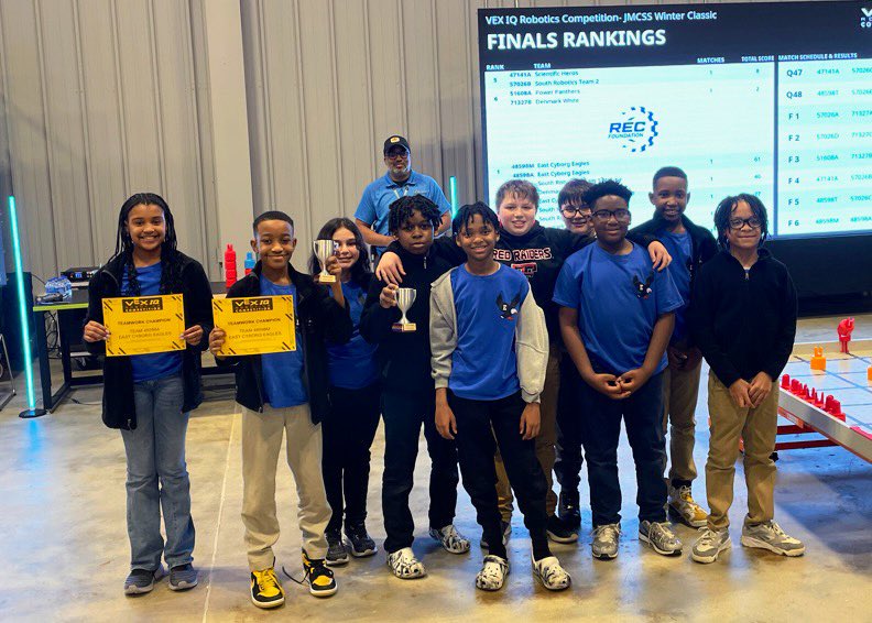 JMCSSInnovation's tweet photo. We had a great day of elementary robotics at @MalesusSTEM!🦾 Congratulations to Teams 48598A and 48598M “East Cyborg Eagles” from @EastElemJMCSS for securing the win and their invitation to compete at the TN VEX IQ State Championship on February 28!🦅 https://t.co/zBBNVUCnYY