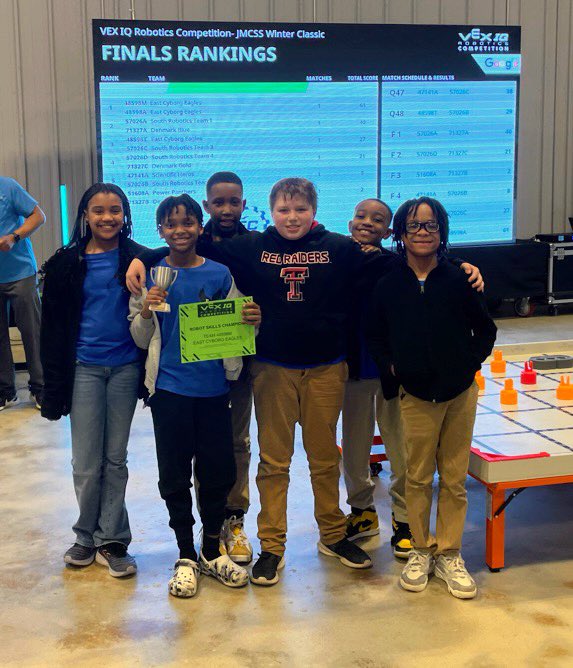 JMCSSInnovation's tweet photo. We had a great day of elementary robotics at @MalesusSTEM!🦾 Congratulations to Teams 48598A and 48598M “East Cyborg Eagles” from @EastElemJMCSS for securing the win and their invitation to compete at the TN VEX IQ State Championship on February 28!🦅 https://t.co/zBBNVUCnYY