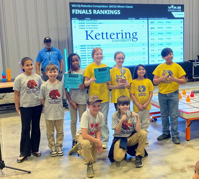 JMCSSInnovation's tweet photo. We had a great day of elementary robotics at @MalesusSTEM!🦾 Congratulations to Teams 48598A and 48598M “East Cyborg Eagles” from @EastElemJMCSS for securing the win and their invitation to compete at the TN VEX IQ State Championship on February 28!🦅 https://t.co/zBBNVUCnYY