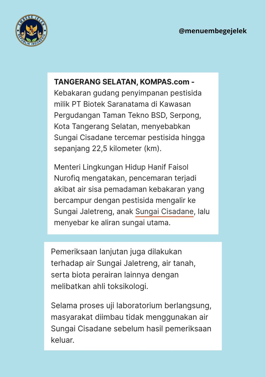 menuembegejelek's tweet photo. ⚠️ Bantu kami mengawal isu ini!

Selamat pagi, Handai Tolan. Berikut adalah sudut pandang dan tuntutan kami perihal bencana ekologi yang kini tengah melanda sepanjang aliran sungai Cisadane.

Mohon ikuti himbauan pihak berwenang terkait, jangan sampai ada kabar bahwa menu embege yang didistribusikan dari dapur-dapur SPPG se-Tangerang Raya - BSD menjadi biang keracunan siswa-siswi penerima manfaat. 🙏🏻