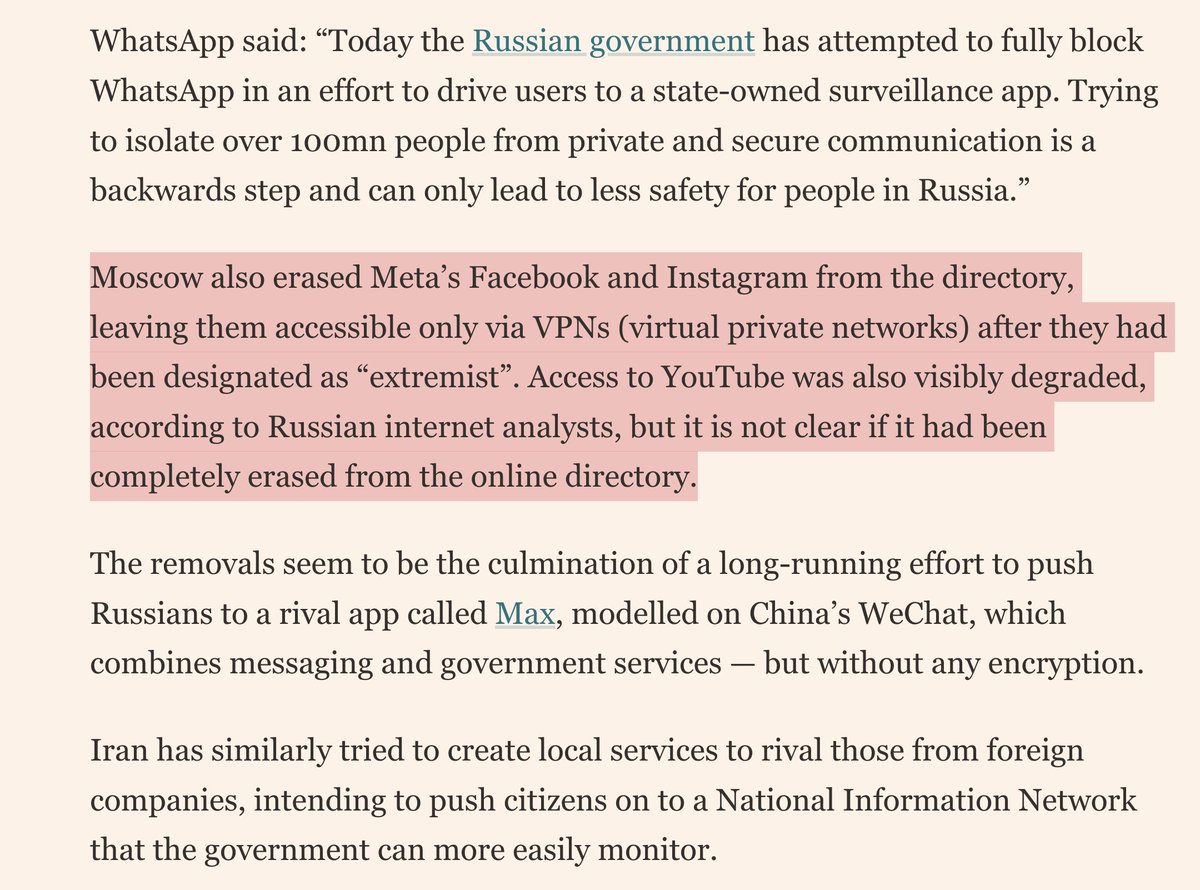 jsrailton's tweet photo. NEW: Russia's digital iron curtain is slamming shut.

They just began a @WhatsApp block among other services.

Behind the curtain? Russians are being pushed to use the Max app, which has zero encryption, connects with gov services &amp; looks exactly like a mass surveillance tool. https://t.co/tDAhCjdMD9