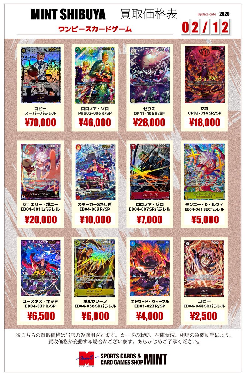 ミント渋谷ワンピ 買取情報】 💥新弾 EB-04 EGGHEAD CRISIS 買取表