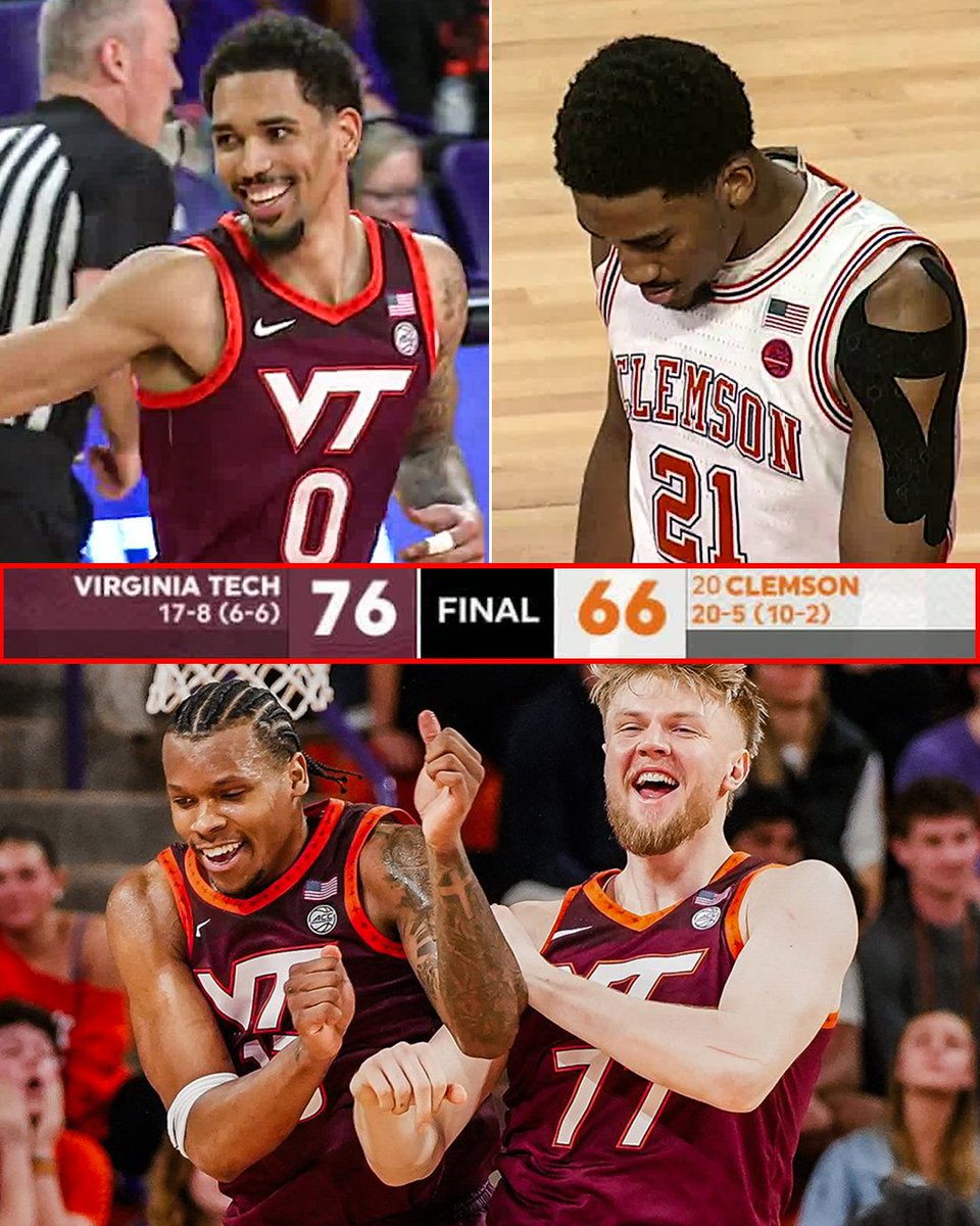 VIRGINIA TECH UPSETS NO. 20 CLEMSON 🤯

Huge road win for <a href="/HokiesMBB/">Virginia Tech Men's Basketball</a>!