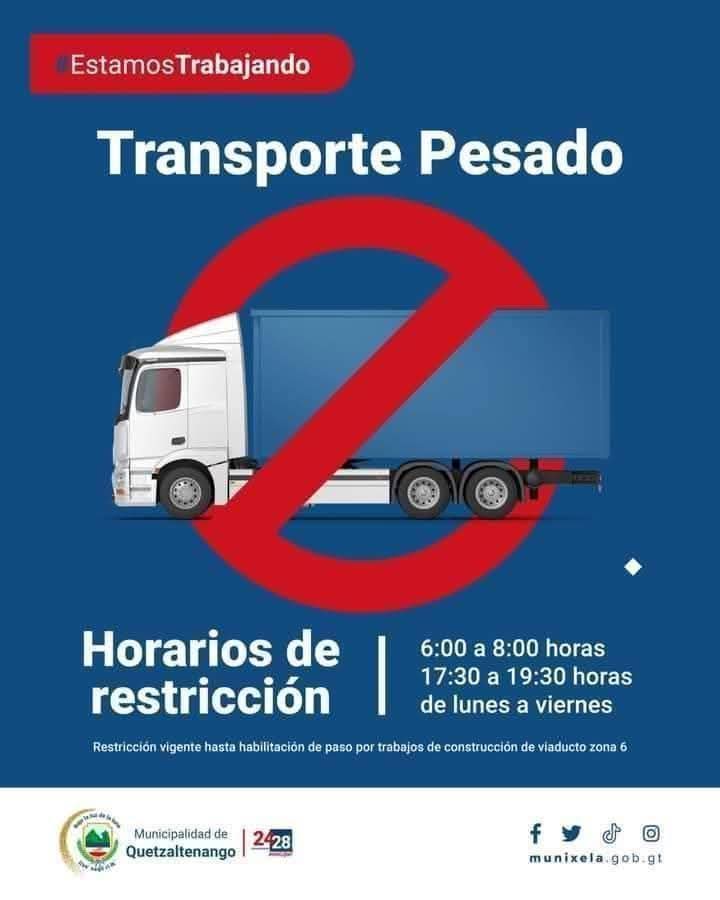 !!Evítese multas !! el horario de restricción del transporte pesado sigue vigente. Tómelo en cuenta.📢
Recuerda La Educación Vial Es Responsabilidad De Todos 
#TransitoXela
#MuniXela