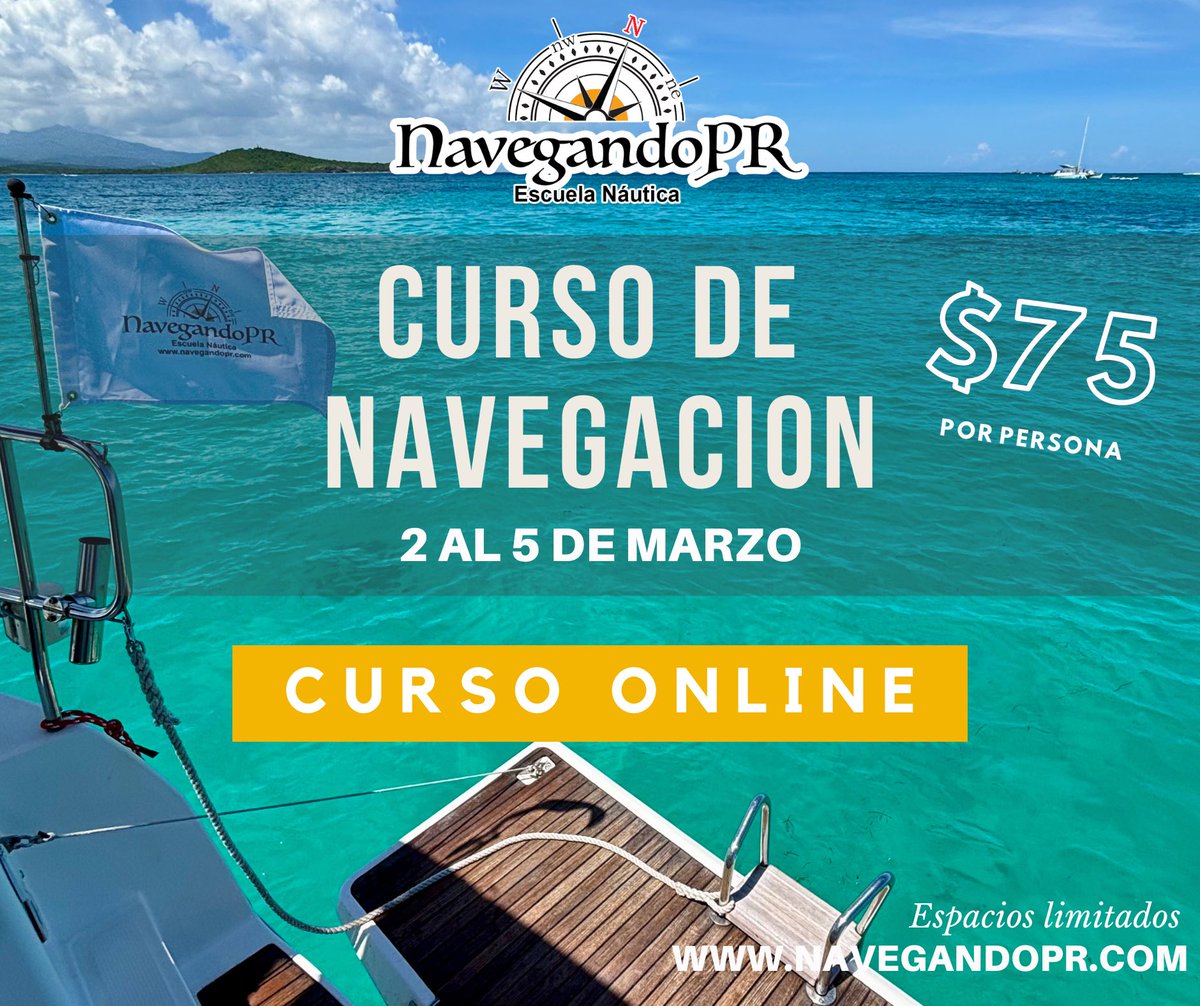 NavegandoPR's tweet photo. Saca tu Licencia de Navegación sin salir de casa. 🛥️💻
Próximo curso: 2 al 5 de marzo a las 5:30pm

🔹 100% online
🔹 Solo $75p/p
🔹 Diploma listo al final de la semana
🔹 Rápido, práctico y aprobado por Recursos Naturales y NASBLA

Entra a https://t.co/d8Qnmk2pbA https://t.co/vXYCwe8EmI