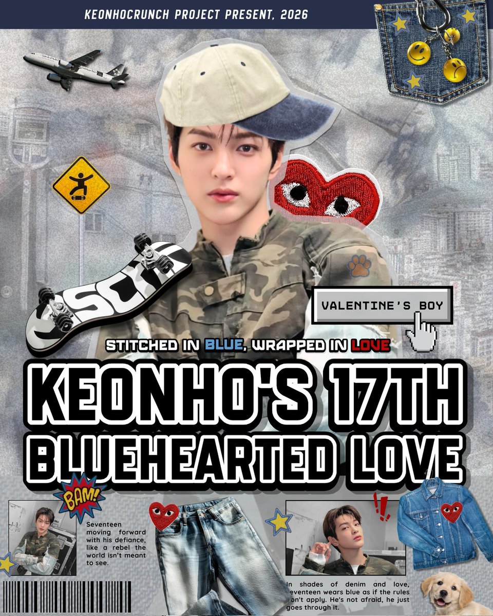 ᅠᅠ
★. Valentine dressed in blue welcomes a birthday celebration. Denim layers settle neatly around 𝗞𝗲𝗼𝗻𝗵𝗼’𝘀 𝟭𝟳𝘁𝗵 𝗕𝗹𝘂𝗲𝗵𝗲𝗮𝗿𝘁𝗲𝗱 𝗟𝗼𝘃𝗲. Fabric of resilience for a milestone of brilliance, carefully stitched inside the sailor room. 💙
ᅠᅠ